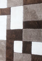 Modern Geometric Block Shaggy Rug – Soft Plush Carpet in Brown, Beige & White for Living Room & Bedroom