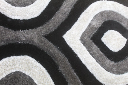 Modern Plush Area Rug with Bold Curves – Grey, Ivory & Black