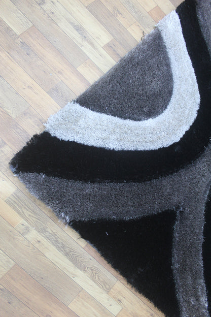 Modern Plush Area Rug with Bold Curves – Grey, Ivory & Black