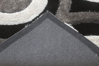 Modern Plush Area Rug with Bold Curves – Grey, Ivory & Black