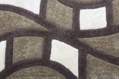Luxurious Shaggy Rug in Beige and Chocolate Brown – Modern Geometric Pattern for Stylish Interiors