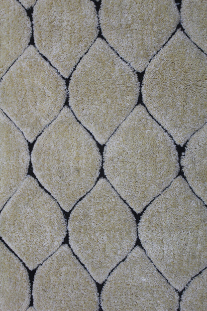 Modern Geometric Diamond Shag Rug – Soft Beige & Cream Accent Carpet for Living Room