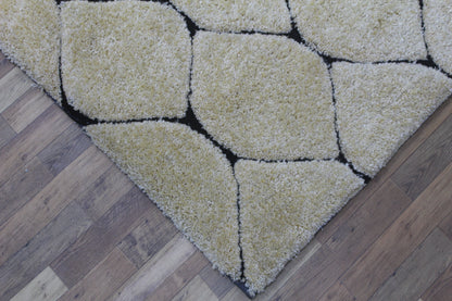 Modern Geometric Diamond Shag Rug – Soft Beige & Cream Accent Carpet for Living Room