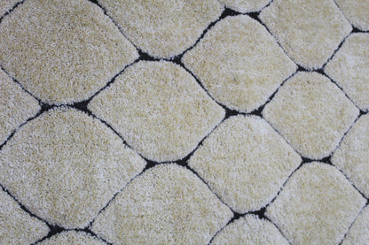 Modern Geometric Diamond Shag Rug – Soft Beige & Cream Accent Carpet for Living Room