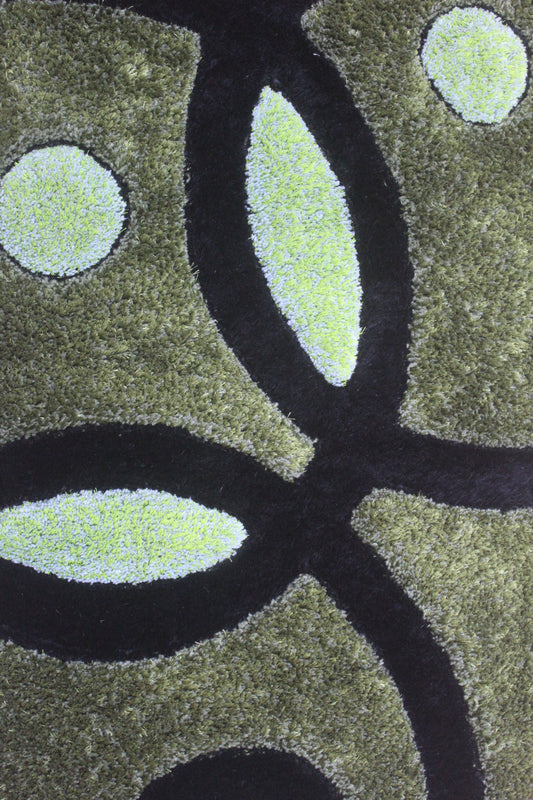 Modern Green Geometric semicircle Shag Rug – Bold Black & Lime Accents