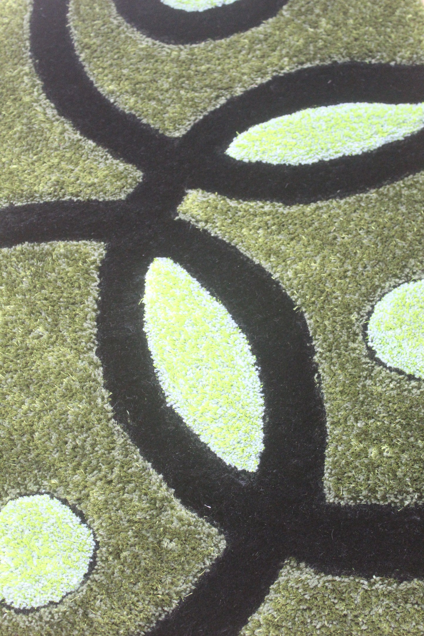 Modern Green Geometric semicircle Shag Rug – Bold Black & Lime Accents
