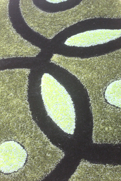 Modern Green Geometric semicircle Shag Rug – Bold Black & Lime Accents