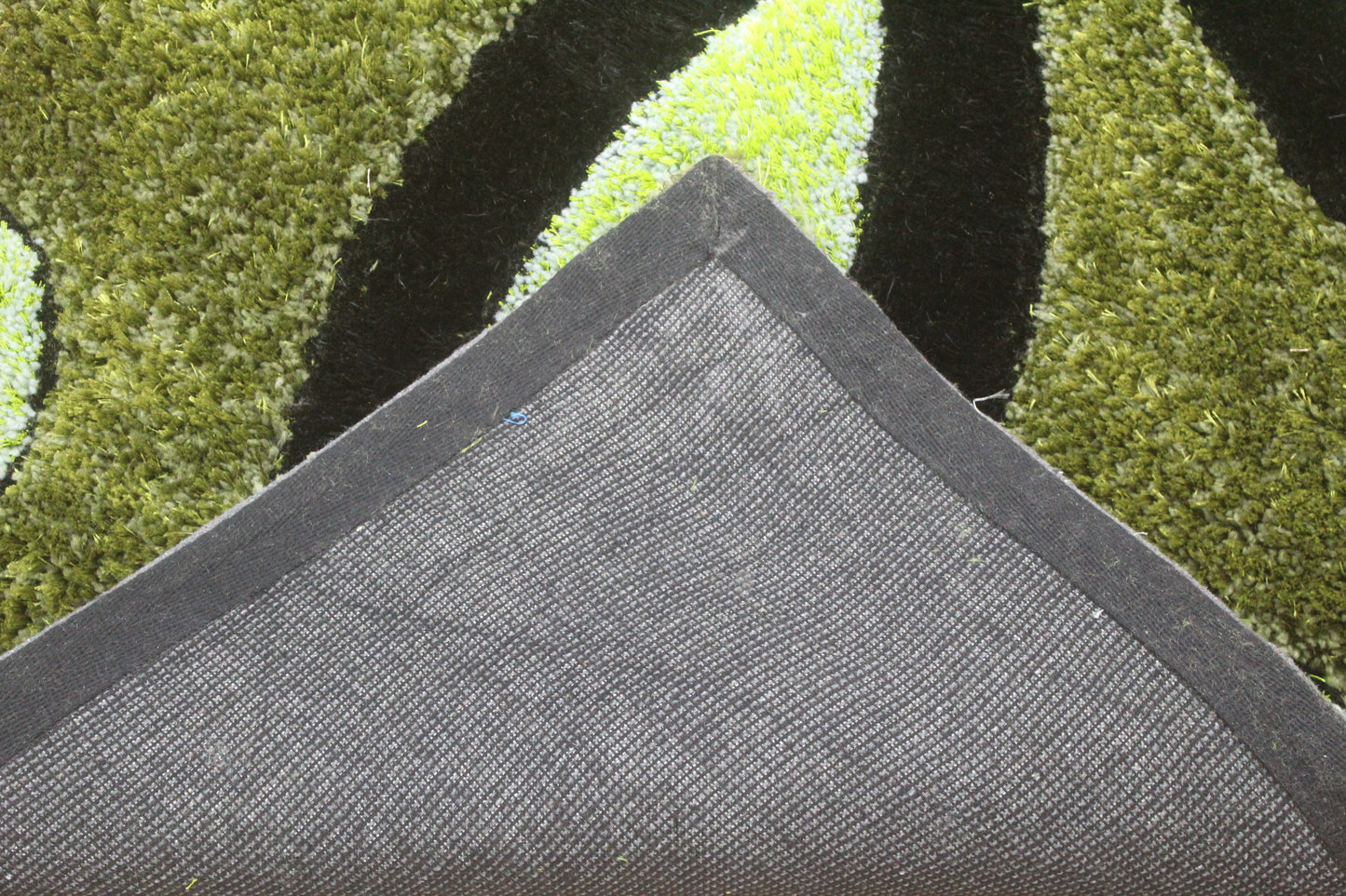 Modern Green Geometric semicircle Shag Rug – Bold Black & Lime Accents