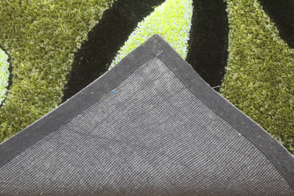 Modern Green Geometric semicircle Shag Rug – Bold Black & Lime Accents