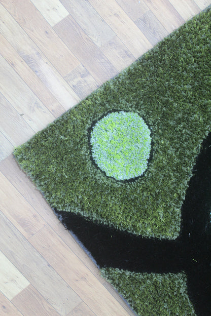 Modern Green Geometric semicircle Shag Rug – Bold Black & Lime Accents