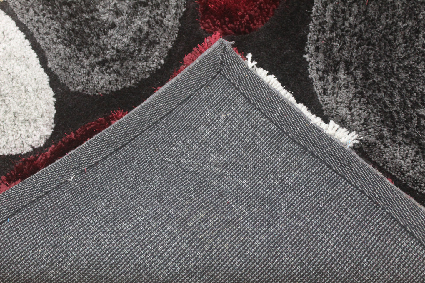 Abstract Pebble Design Shag Rug – Burgundy, Gray & Black Modern Area Carpet