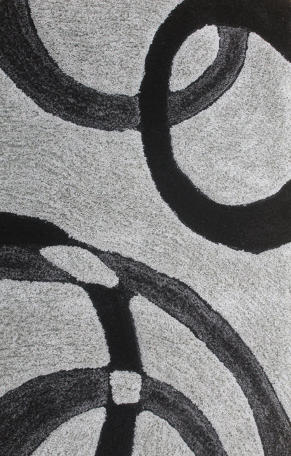 Modern Grey & Black Abstract Shaggy Rug