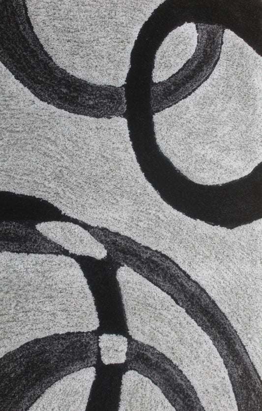 Modern Grey & Black Abstract Shaggy Rug