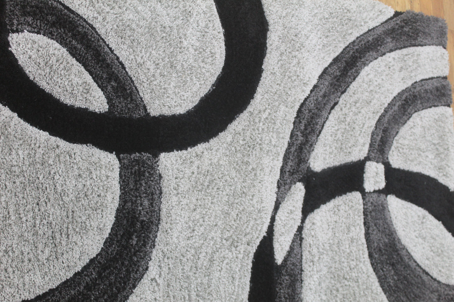 Modern Grey & Black Abstract Shaggy Rug