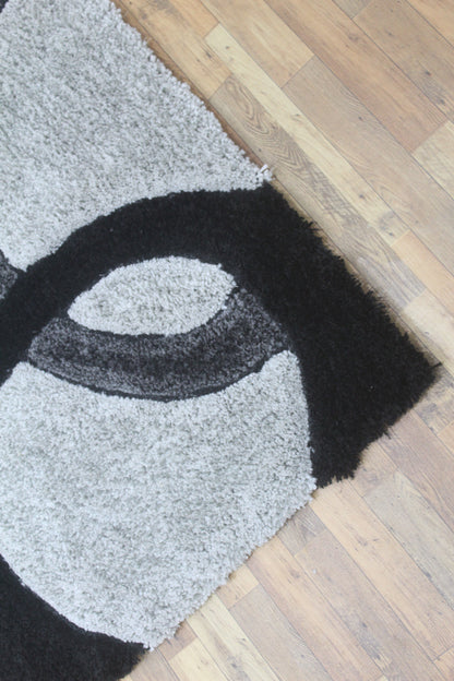 Modern Grey & Black Abstract Shaggy Rug