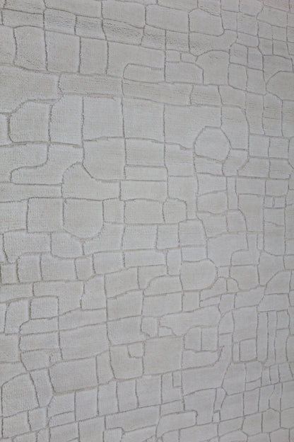 Stone Pattern Textured Rug  Modern Geometric Carpet, Hand-Knotted White Area Rug for Living Room and Bedroom Decor