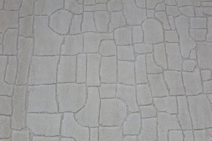 Stone Pattern Textured Rug  Modern Geometric Carpet, Hand-Knotted White Area Rug for Living Room and Bedroom Decor