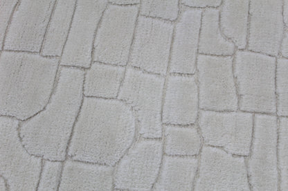 Stone Pattern Textured Rug  Modern Geometric Carpet, Hand-Knotted White Area Rug for Living Room and Bedroom Decor