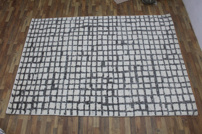 Modern Checkered Grid Rug – Scandinavian Style Soft Wool-Blend Carpet for Living Room & Bedroom Decor