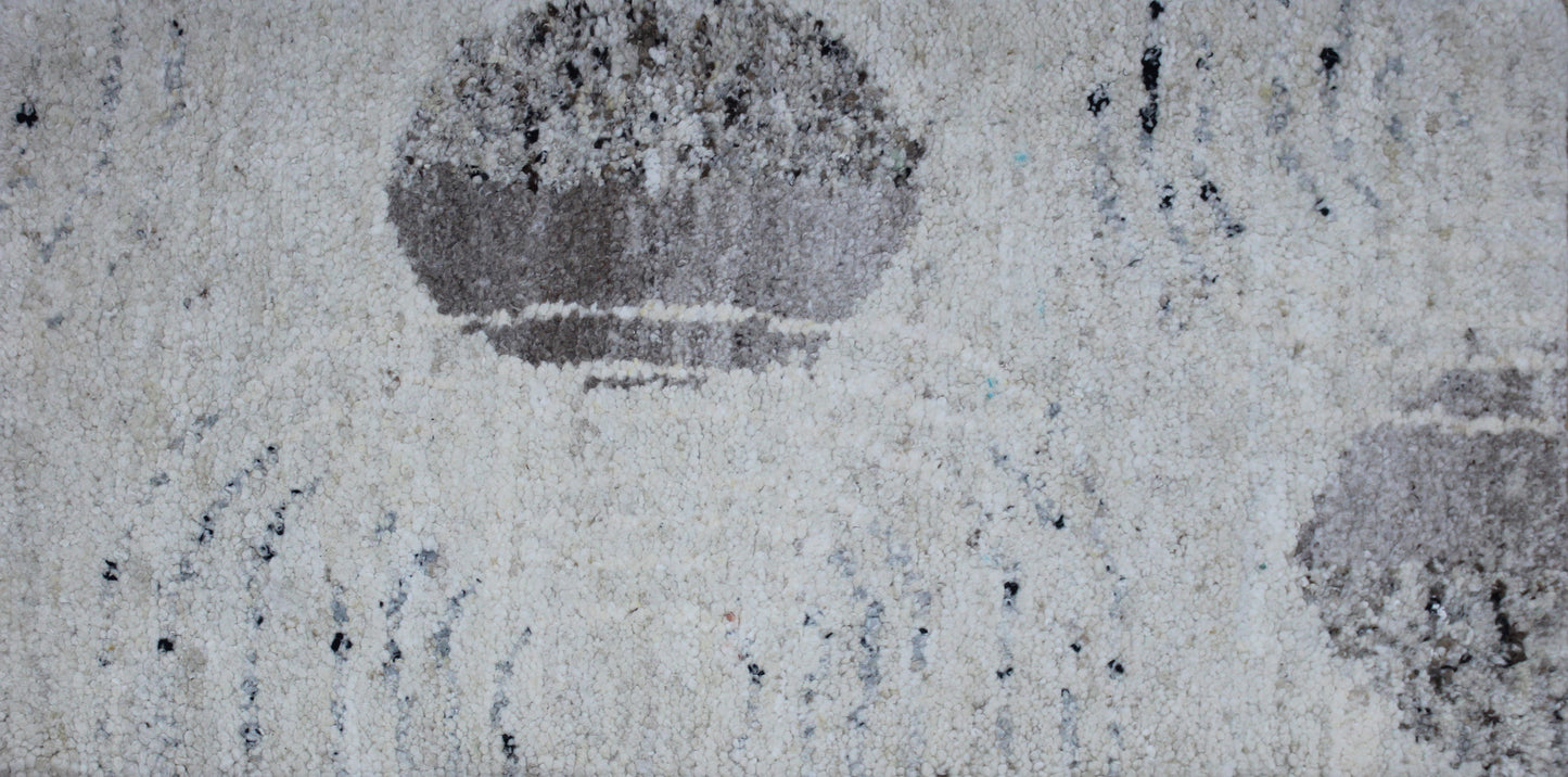 Ivory And Brown With Grey Circular Pattern Design Hand Knotted 2x4 Wool Area Rug