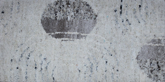 Ivory And Brown With Grey Circular Pattern Design Hand Knotted 2x4 Wool Area Rug