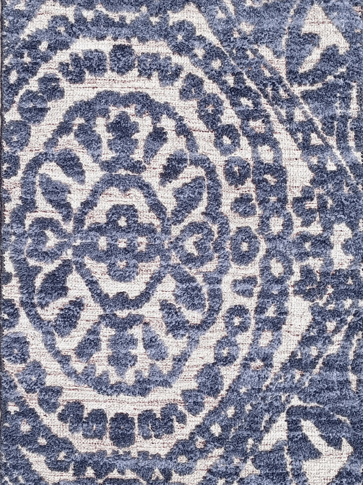 BLUE AND IVORY FLOWER PATTER HIGH LOW HAND KNOTTED 2X4 WOOL AREA RUG