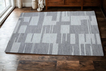 Modern Geometric Area Rug 5X8 Minimalist Grey And White Carpet For Living Room , Bedroom Or Office Decor