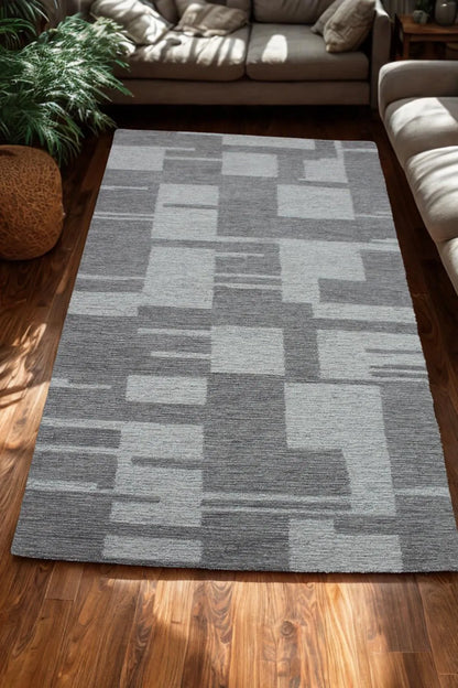 Modern Geometric Area Rug 5X8 Minimalist Grey And White Carpet For Living Room , Bedroom Or Office Decor